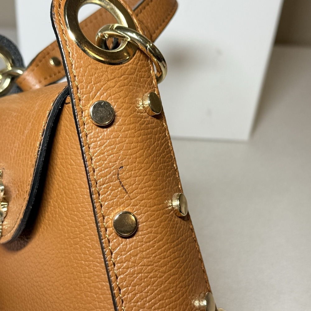 Cassette Barcelona‎ L'abeille Bumblebee Leather shoulder brown Mini Bag Gold Zip - Picture 7 of 12